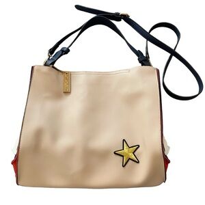 Olsen Europe Leather Ivory Red Blue Large  Purse Shoulder Bag Crossbody Star